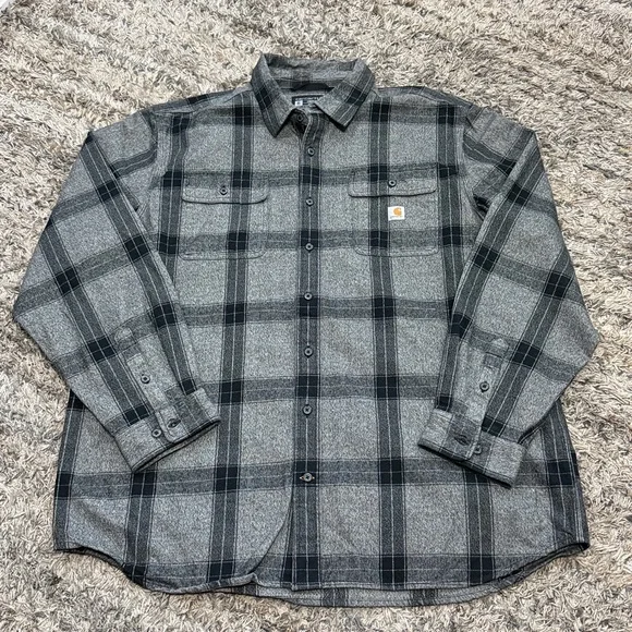 Carhartt Black and Gray Plaid Shirt heavy duty cotton sz XL TALL - Picture 2 of 9